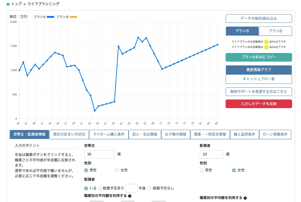 ライフプランニングシステムの画面